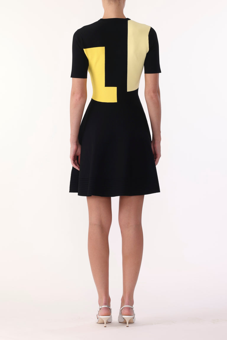 COLORBLOCK KNIT MINI DRESS WITH FLARE SKIRT view 3