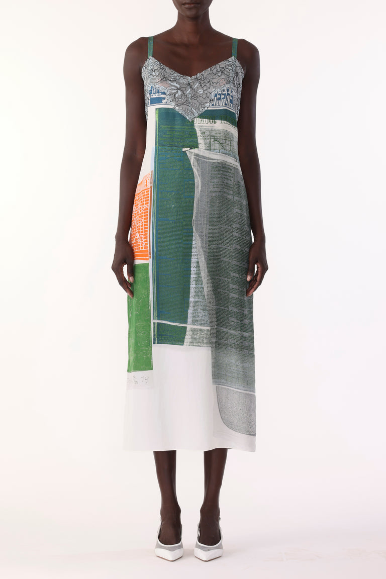 COLLAGE SLIP DRESS WITH PLATTER ARTWORK BY ROBERT RAUSCHENBERG view 1