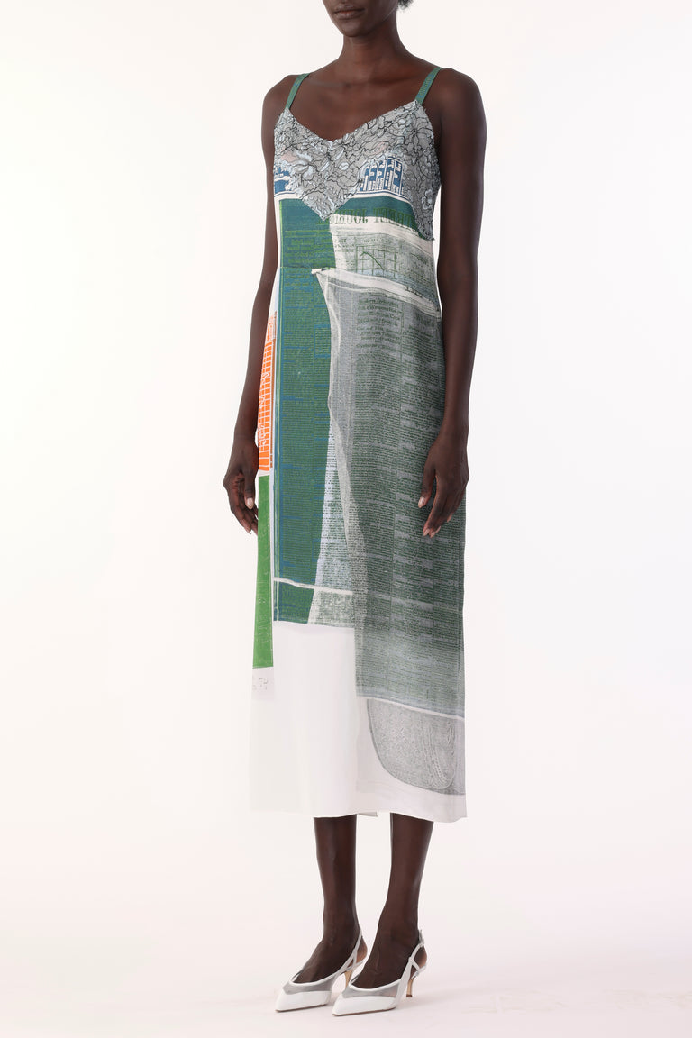 COLLAGE SLIP DRESS WITH PLATTER ARTWORK BY ROBERT RAUSCHENBERG view 2