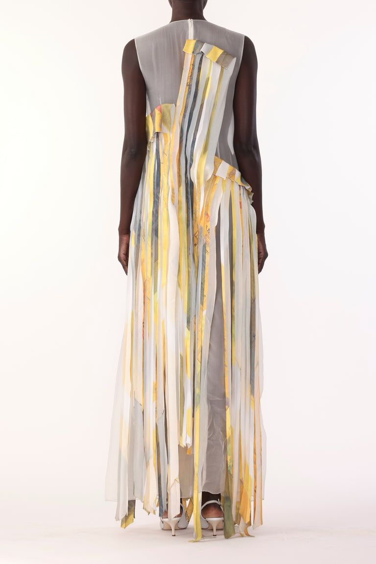 SLEEVELESS STRIP TANK GOWN WITH SULPHUR BANK ARTWORK BY ROBERT RAUSCHENBERG view 3