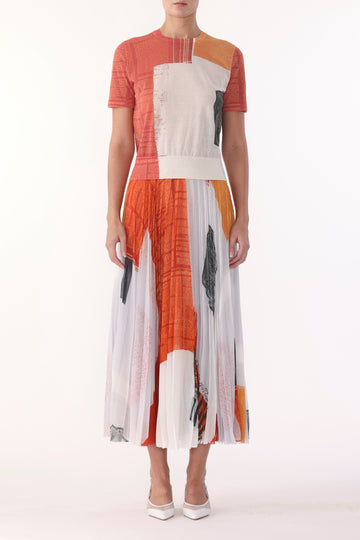 CHIFFON PLEATED SKIRT WITH CAT PAWS ARTWORK BY ROBERT RAUSCHENBERG view 1