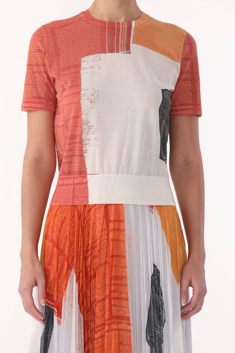SHORT SLEEVE KNIT TOP WITH CAT PAWS ARTWORK BY ROBERT RAUSCHENBERG view 1