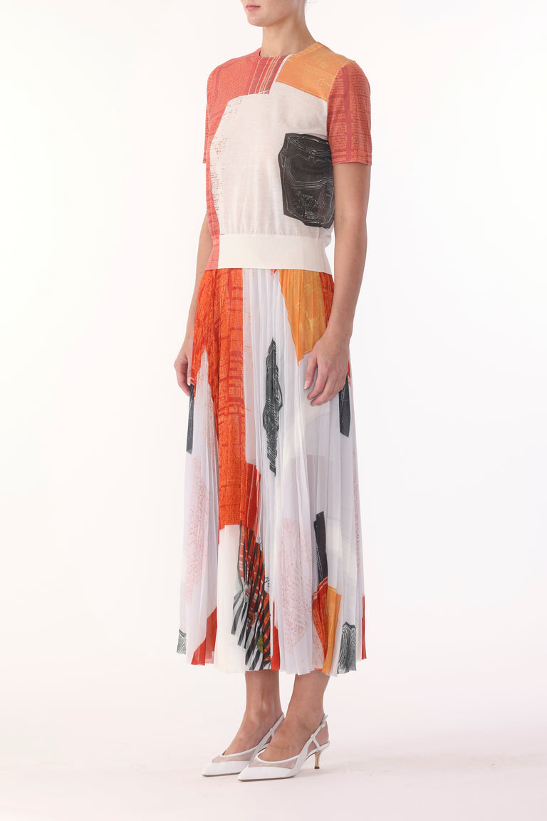 CHIFFON PLEATED SKIRT WITH CAT PAWS ARTWORK BY ROBERT RAUSCHENBERG view 2