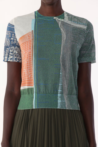 SHORT SLEEVE KNIT TOP WITH PLATTER ARTWORK BY ROBERT RAUSCHENBERG