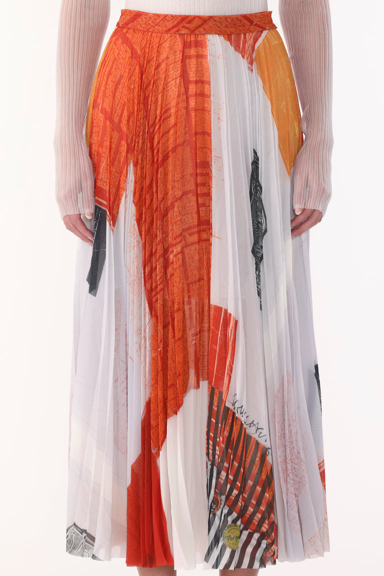 CHIFFON PLEATED SKIRT WITH CAT PAWS ARTWORK BY ROBERT RAUSCHENBERG view 4