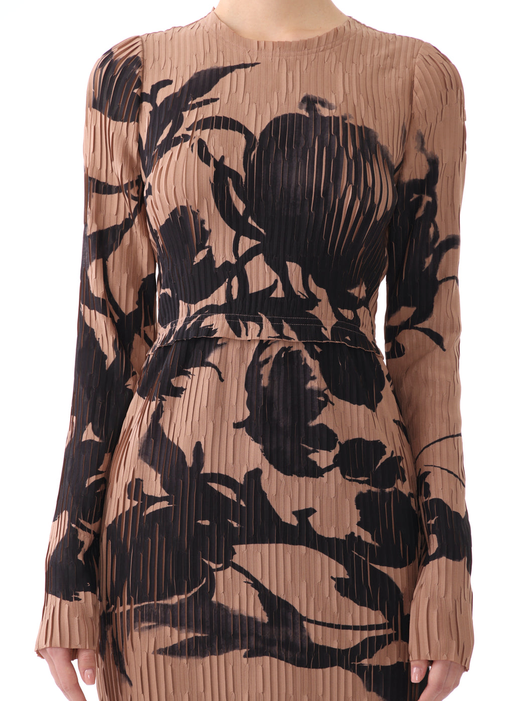 LONG SLEEVE PRINT PLACED PLEATED DRESS view 5