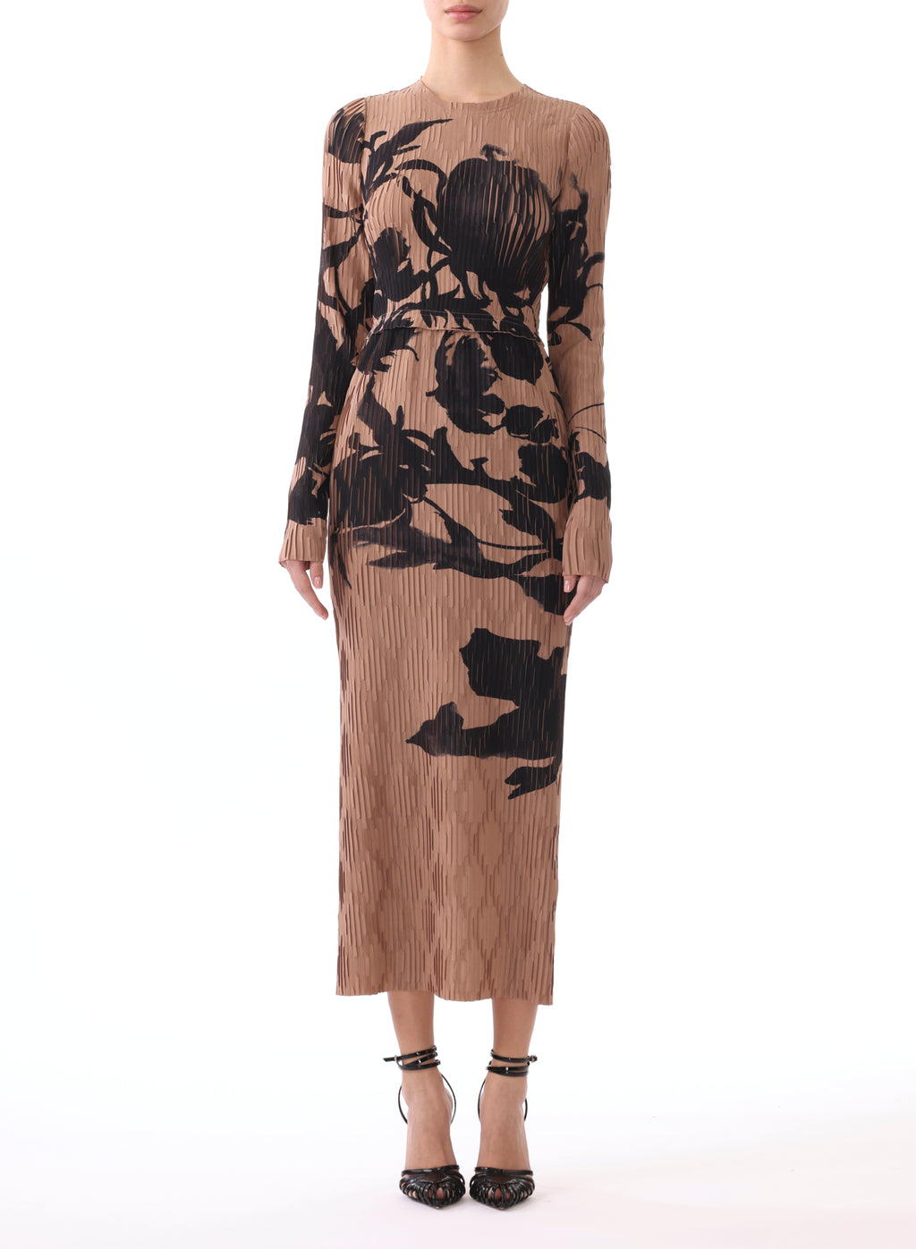 LONG SLEEVE PRINT PLACED PLEATED DRESS view 2