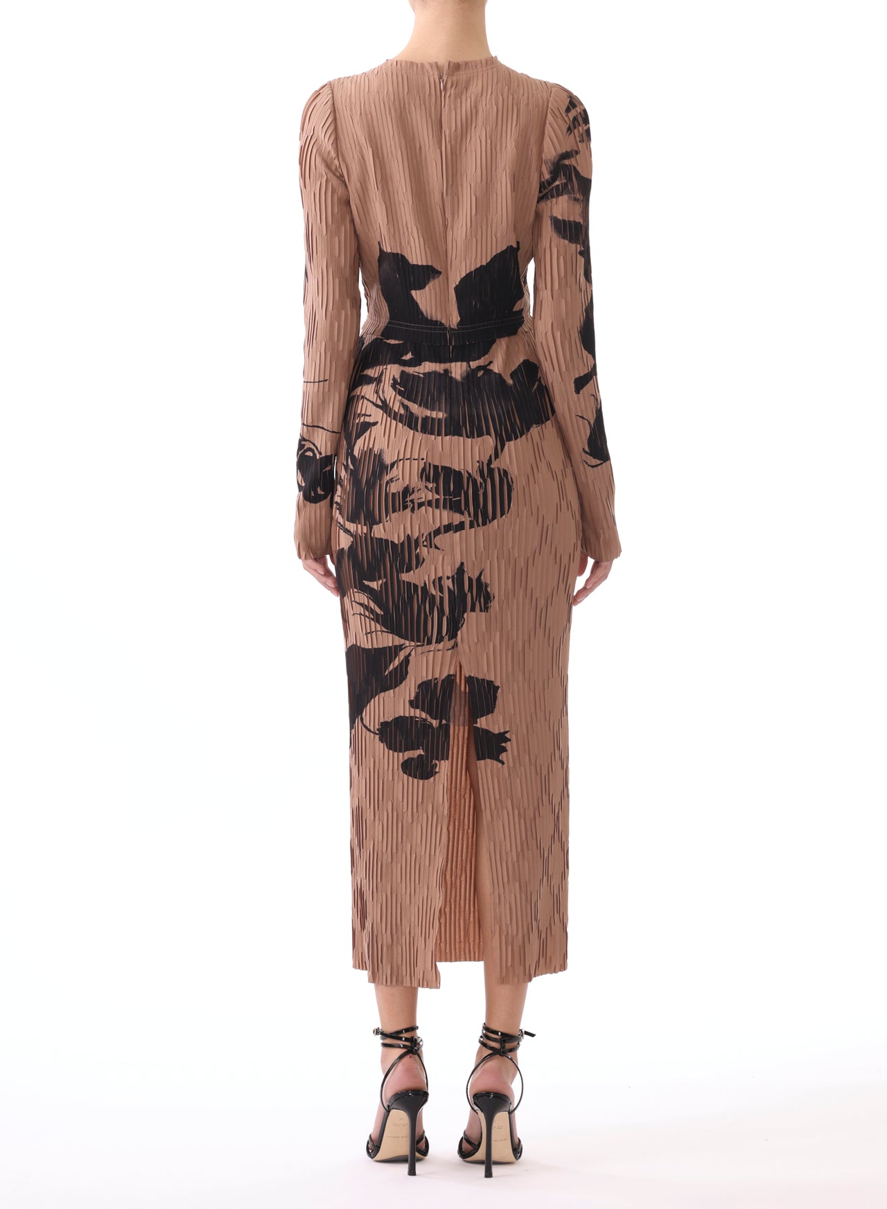 LONG SLEEVE PRINT PLACED PLEATED DRESS view 4