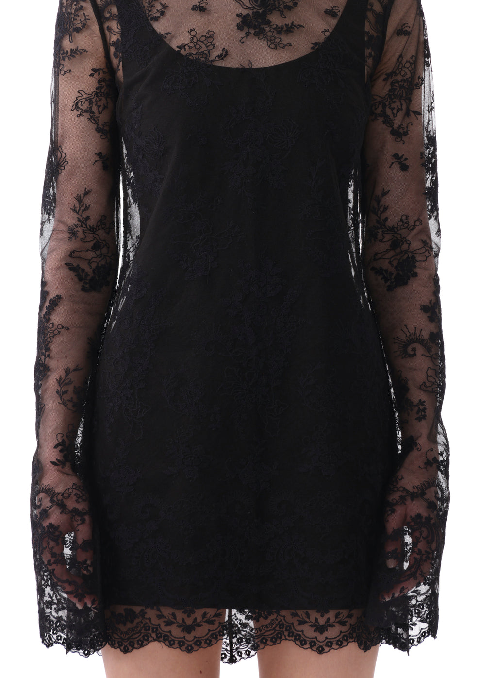 FLORAL EMBROIDERED TULLE L/S HIGH NECK MINI DRESS view 5