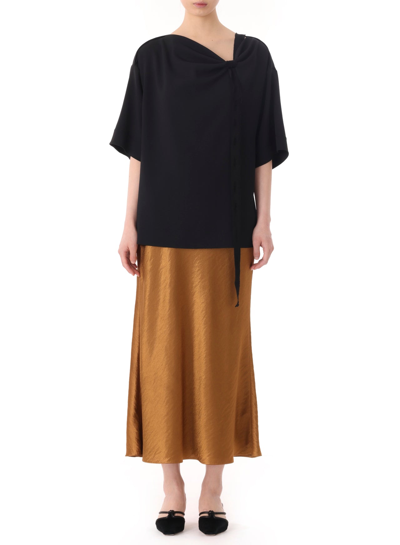 HAMMERED SATIN MIDI SLIP SKIRT view 1