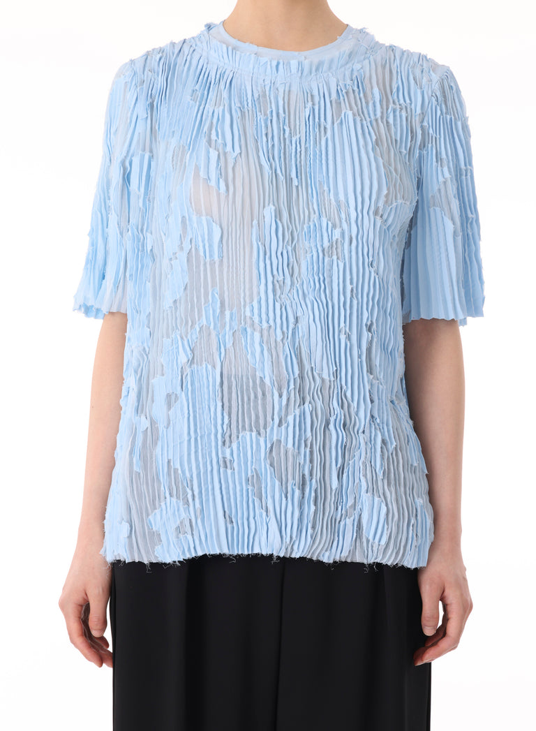 PLEATED FLORAL FIL COUPE SHORT SLEEVE TOP view 4