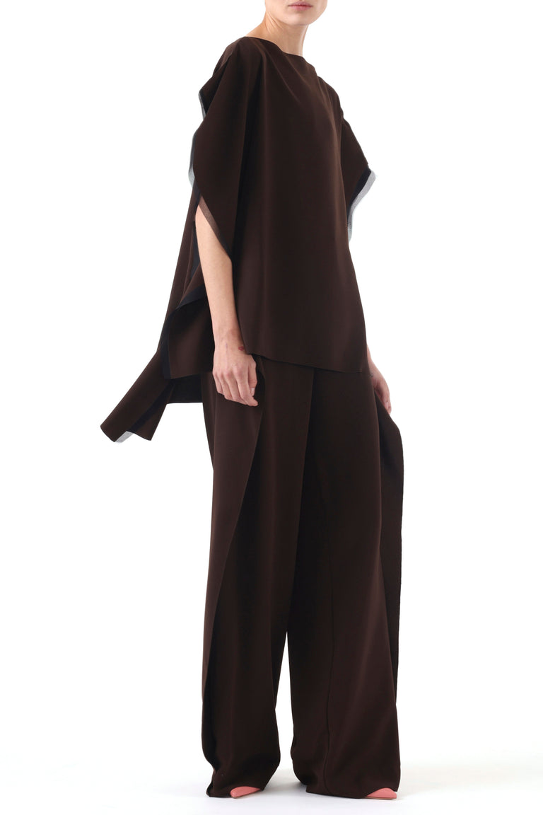 ASYMMETRICAL CREPE BOATNECK TOP WITH ORGANZA TRIM view 4