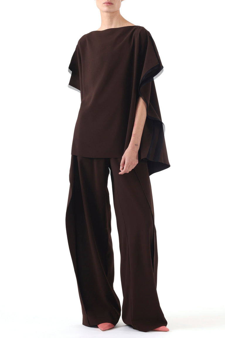 ASYMMETRICAL CREPE BOATNECK TOP WITH ORGANZA TRIM view 2