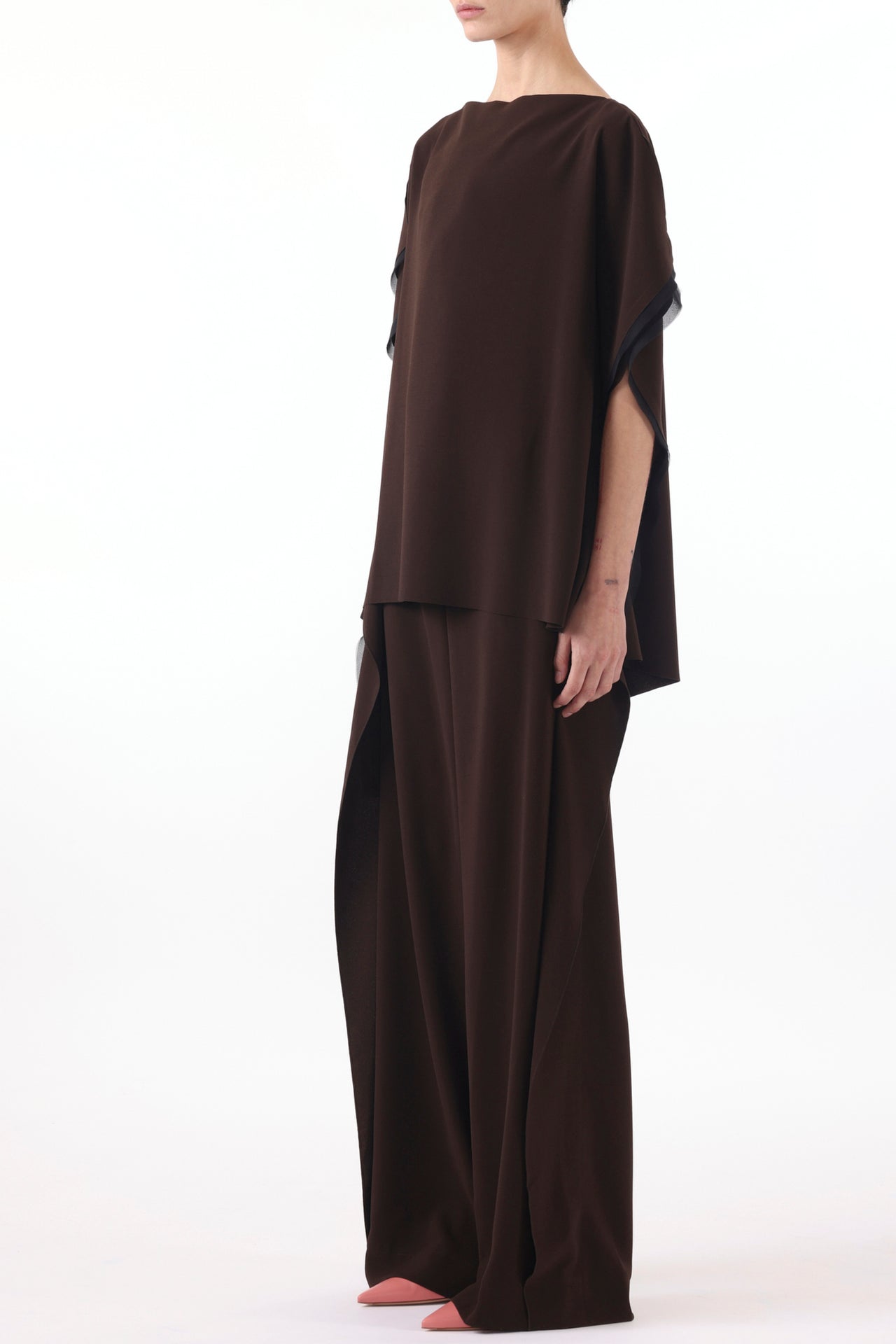 ASYMMETRICAL CREPE BOATNECK TOP WITH ORGANZA TRIM view 2