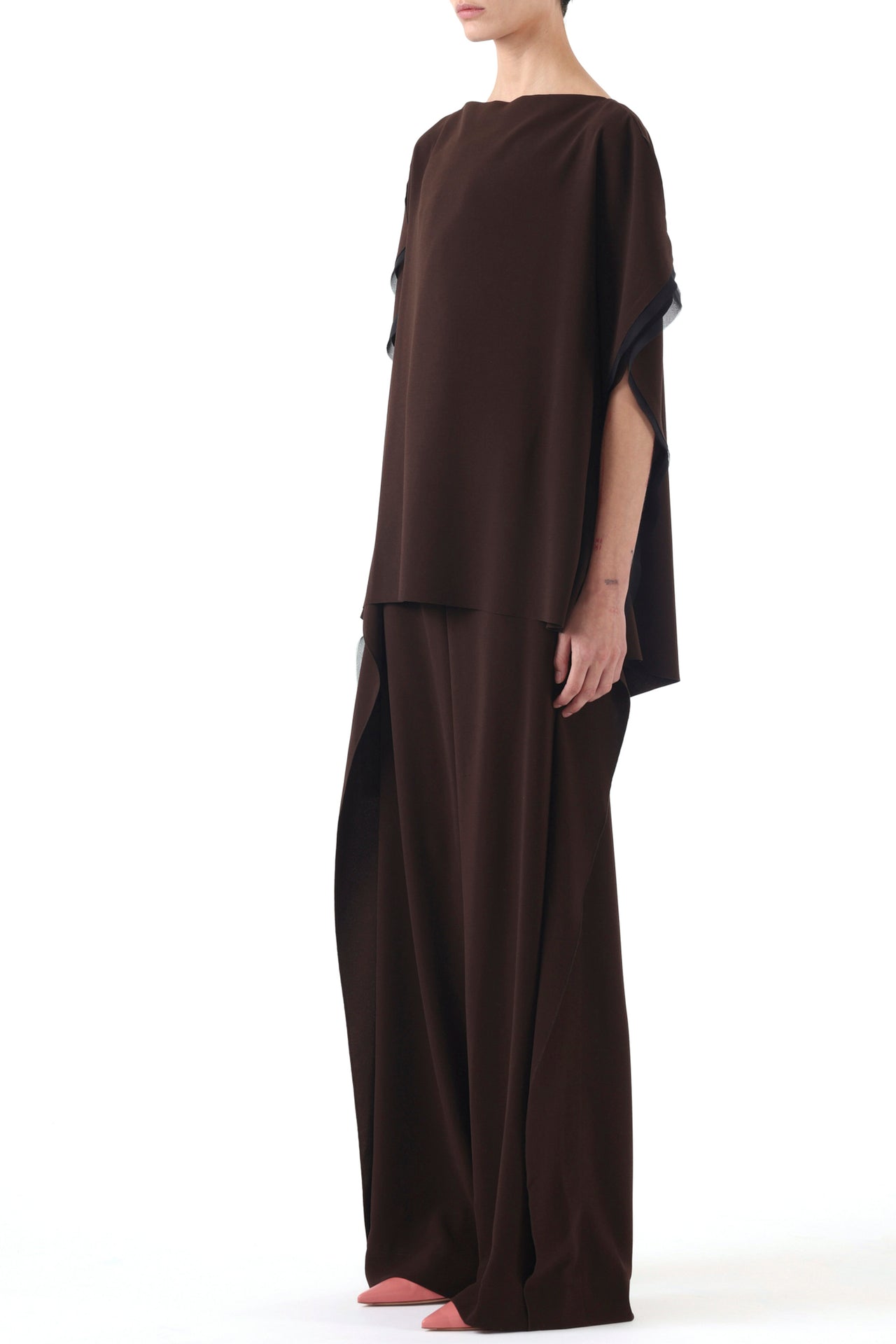 ASYMMETRICAL CREPE BOATNECK TOP WITH ORGANZA TRIM view 3