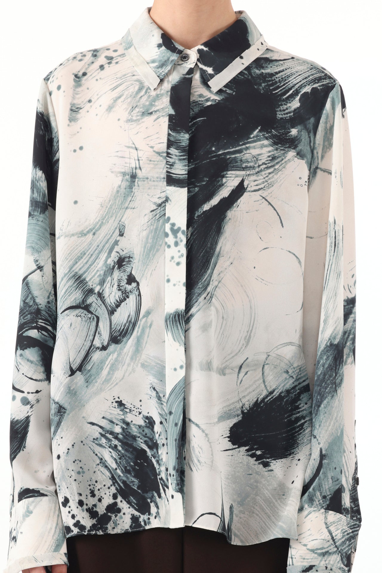 BRUSHSTROKE PRINTED GEORGETTE BUTTON DOWN SHIRT view 2