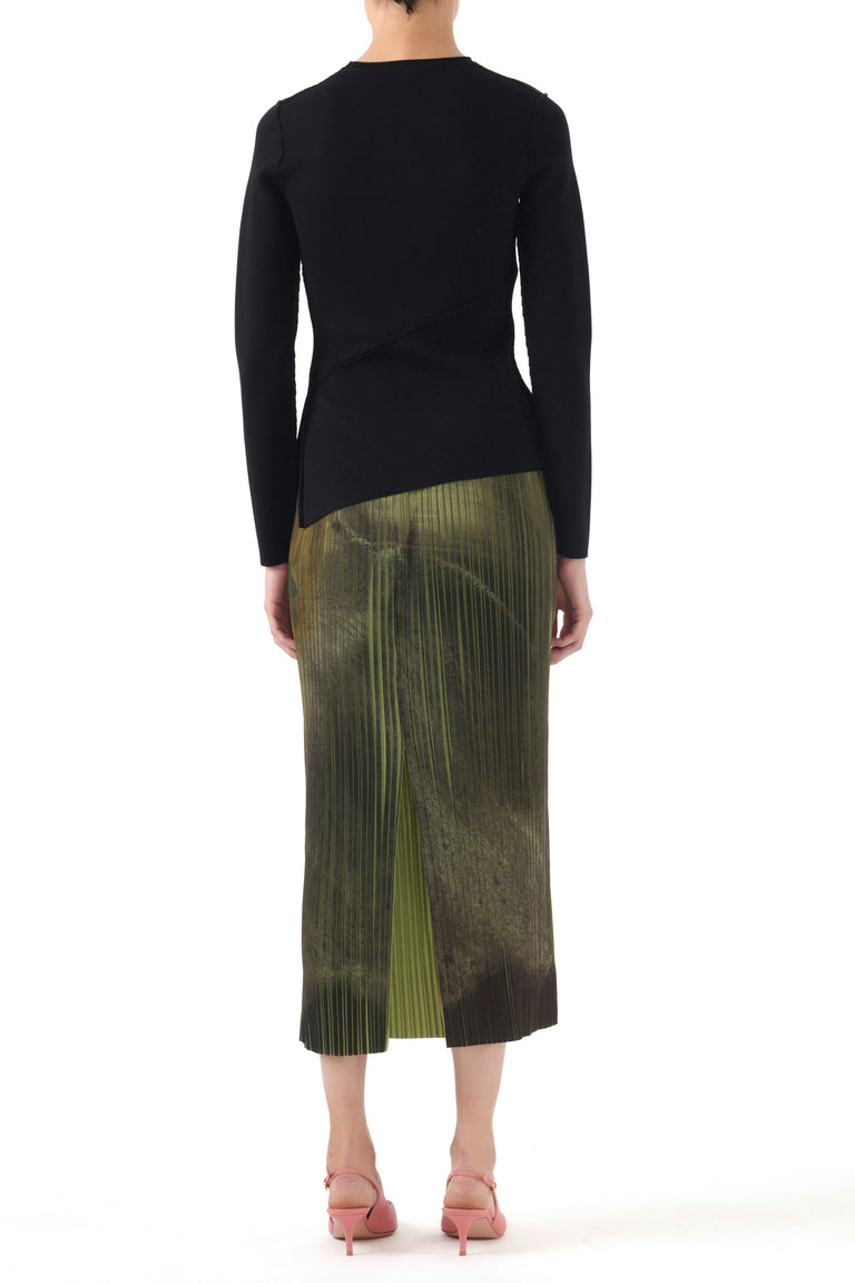 BRUSHSTROKE PRINT PLEATED PENCIL SKIRT view 3