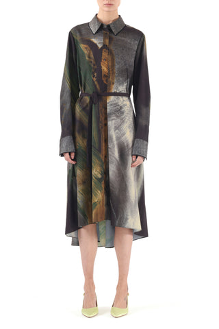 BRUSHSTROKE PRINTED OVERSIZED SHIRTDRESS WITH BELT