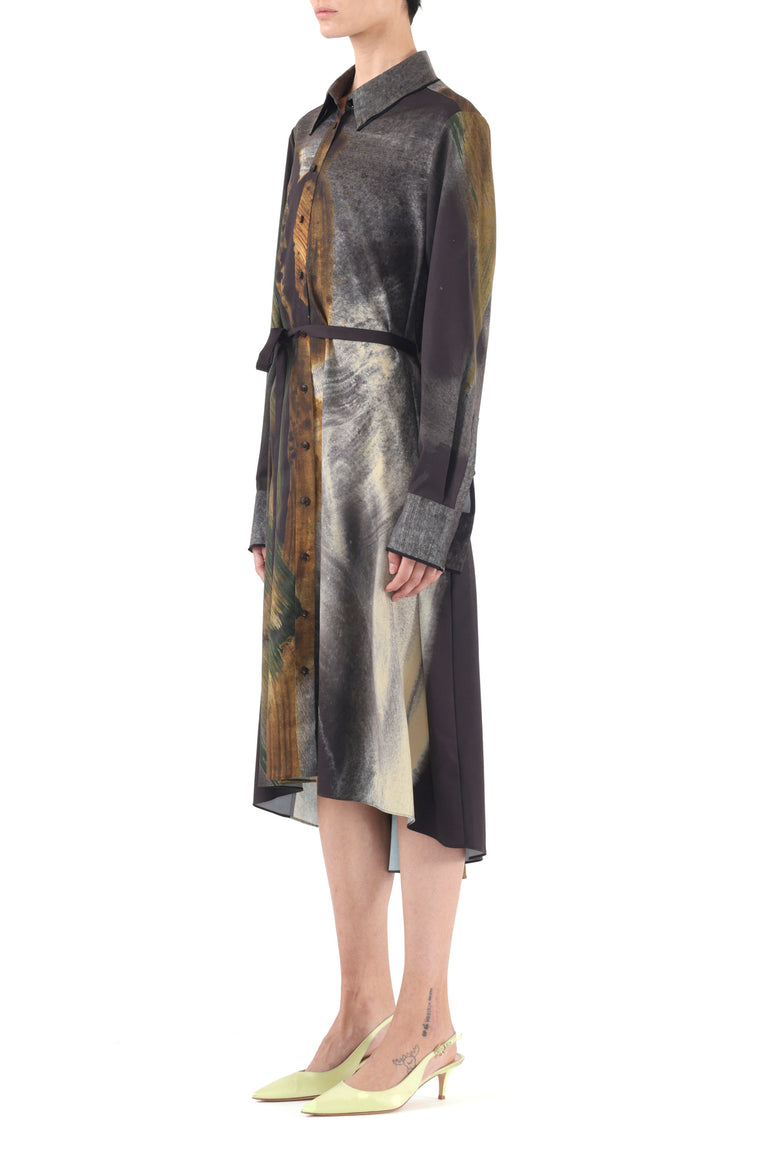 BRUSHSTROKE PRINTED OVERSIZED SHIRTDRESS WITH BELT view 2