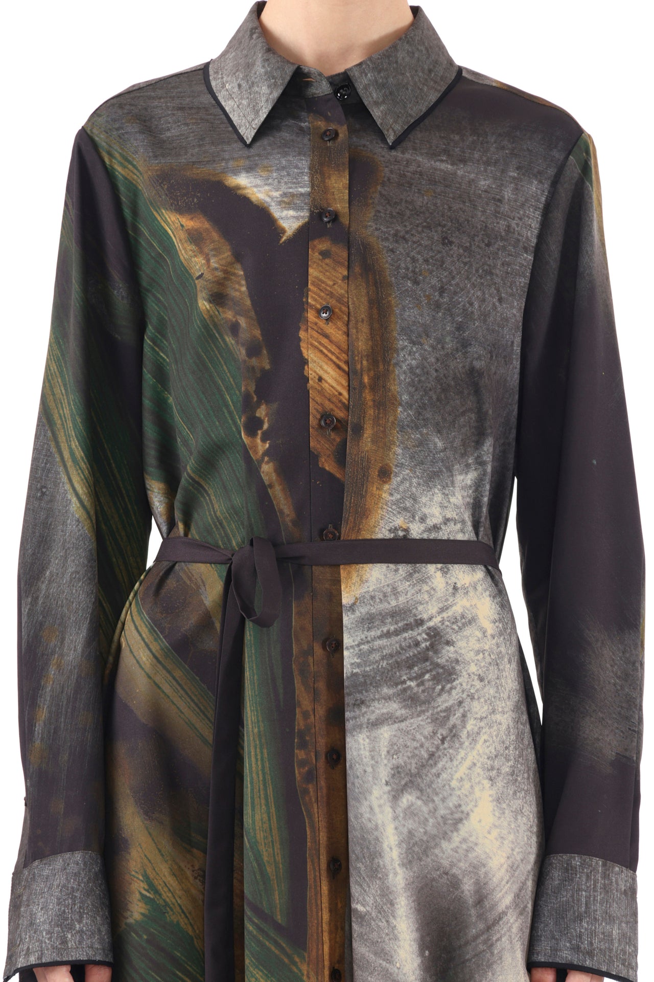 BRUSHSTROKE PRINTED OVERSIZED SHIRTDRESS WITH BELT view 4