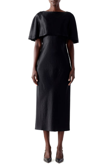 WASHED TWILL CAPE MIDI DRESS view 1