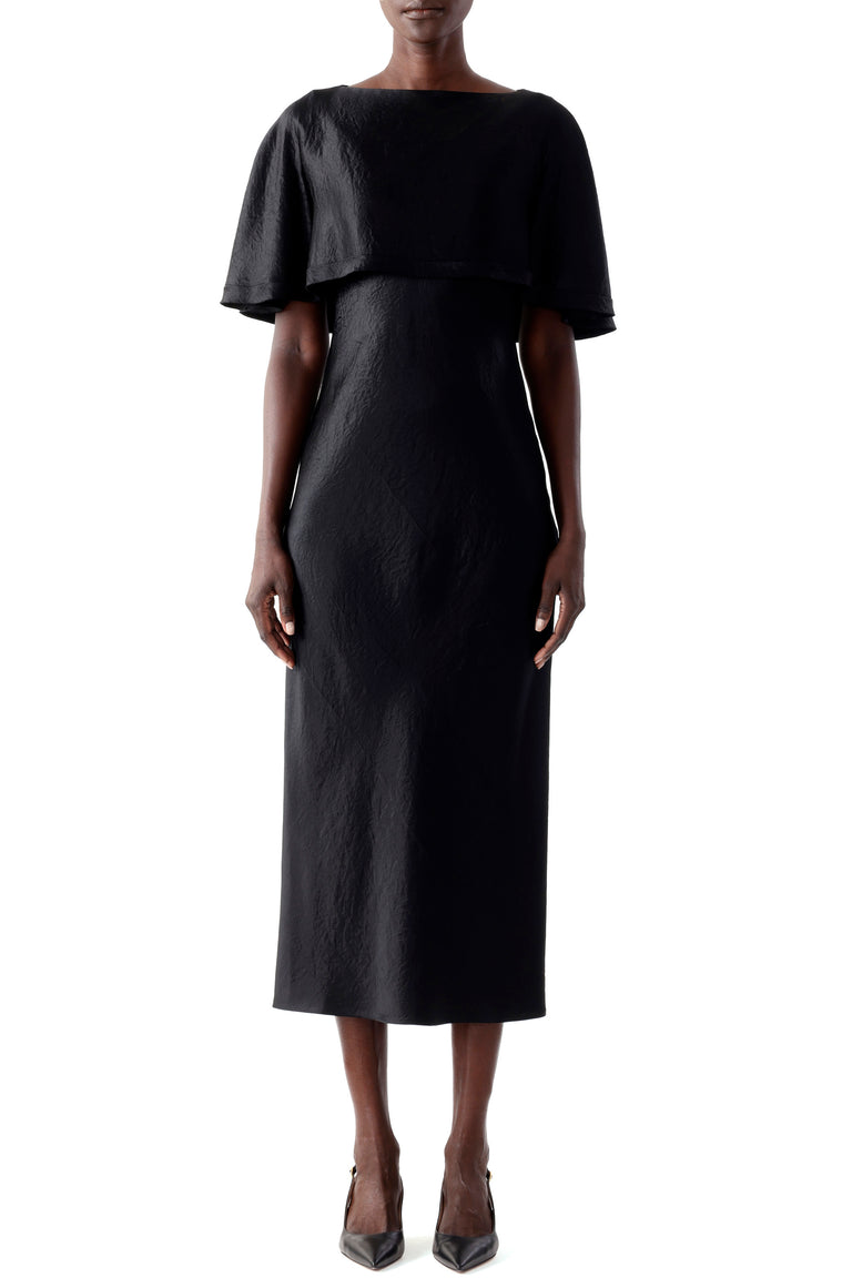 WASHED TWILL CAPE MIDI DRESS view 1