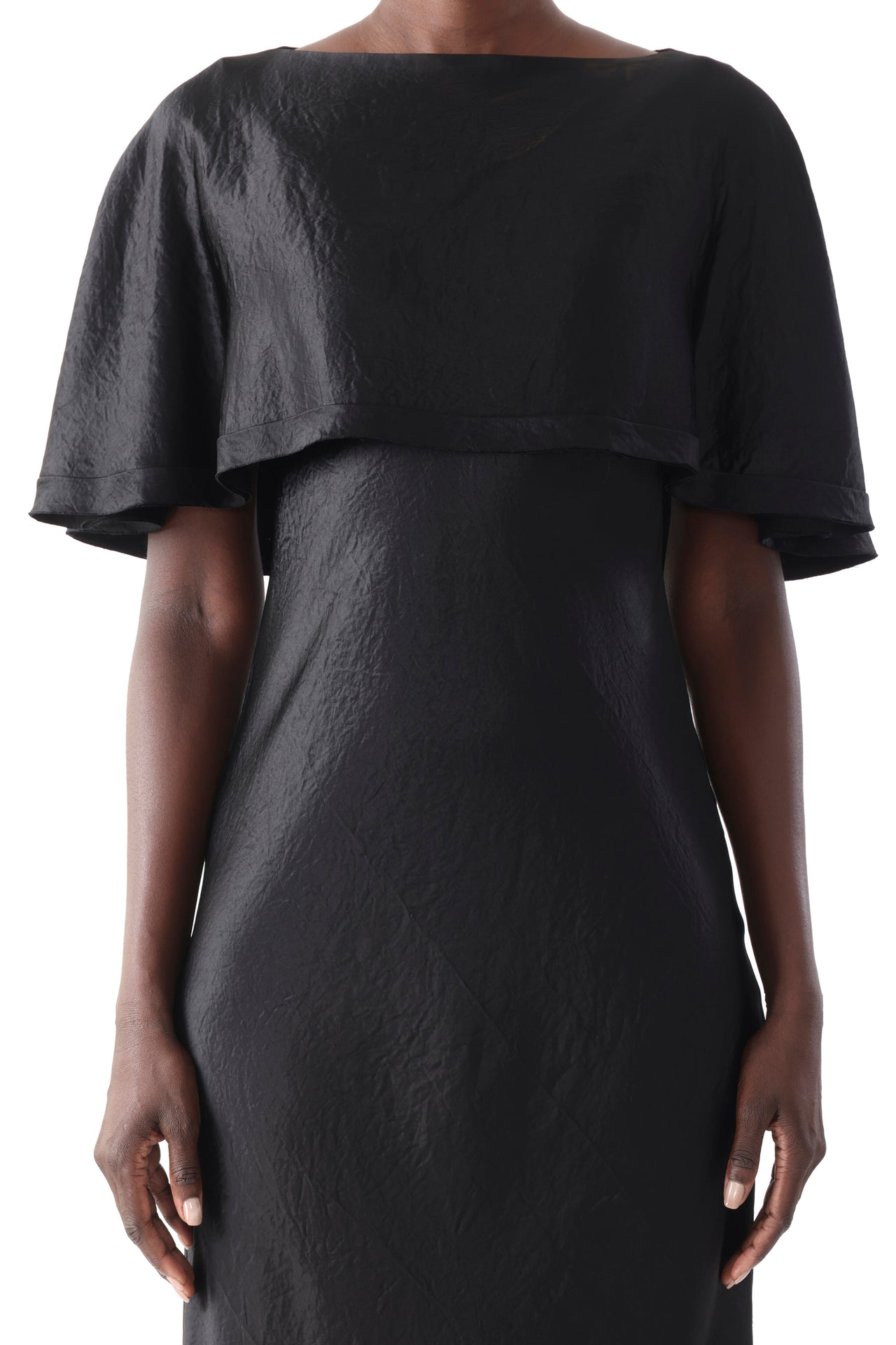 WASHED TWILL CAPE MIDI DRESS view 4