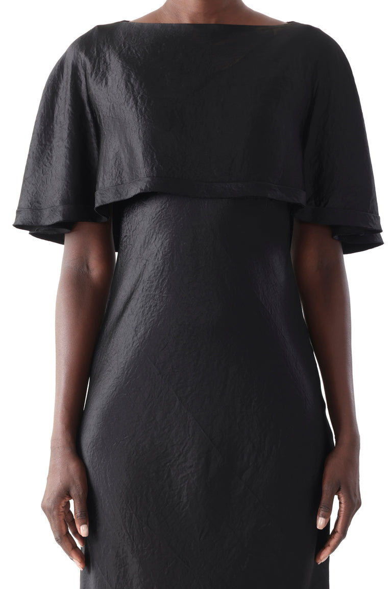 WASHED TWILL CAPE MIDI DRESS view 4