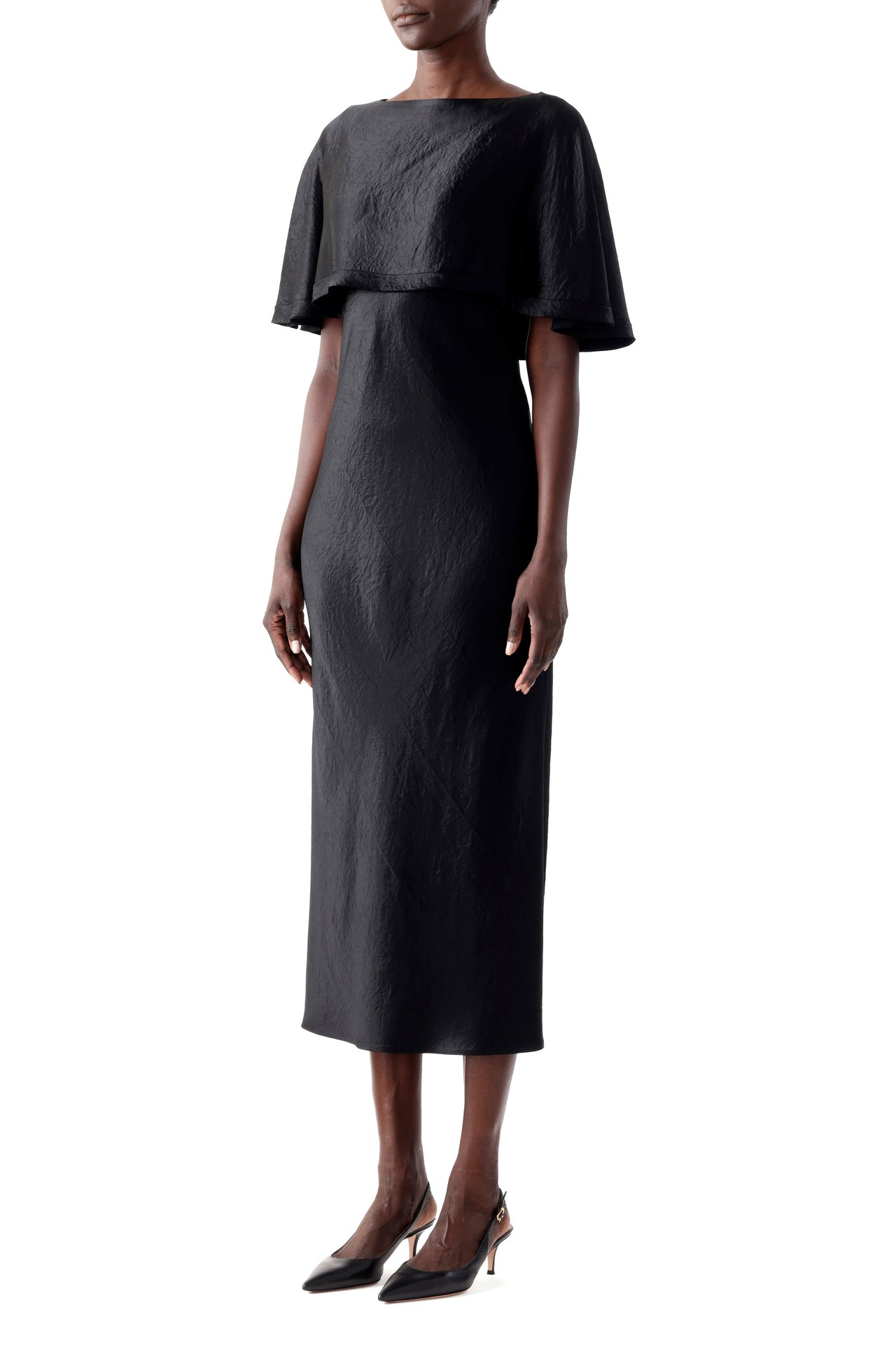 WASHED TWILL CAPE MIDI DRESS view 2