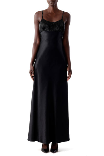 WASHED TWILL BEADED SLIP GOWN view 1