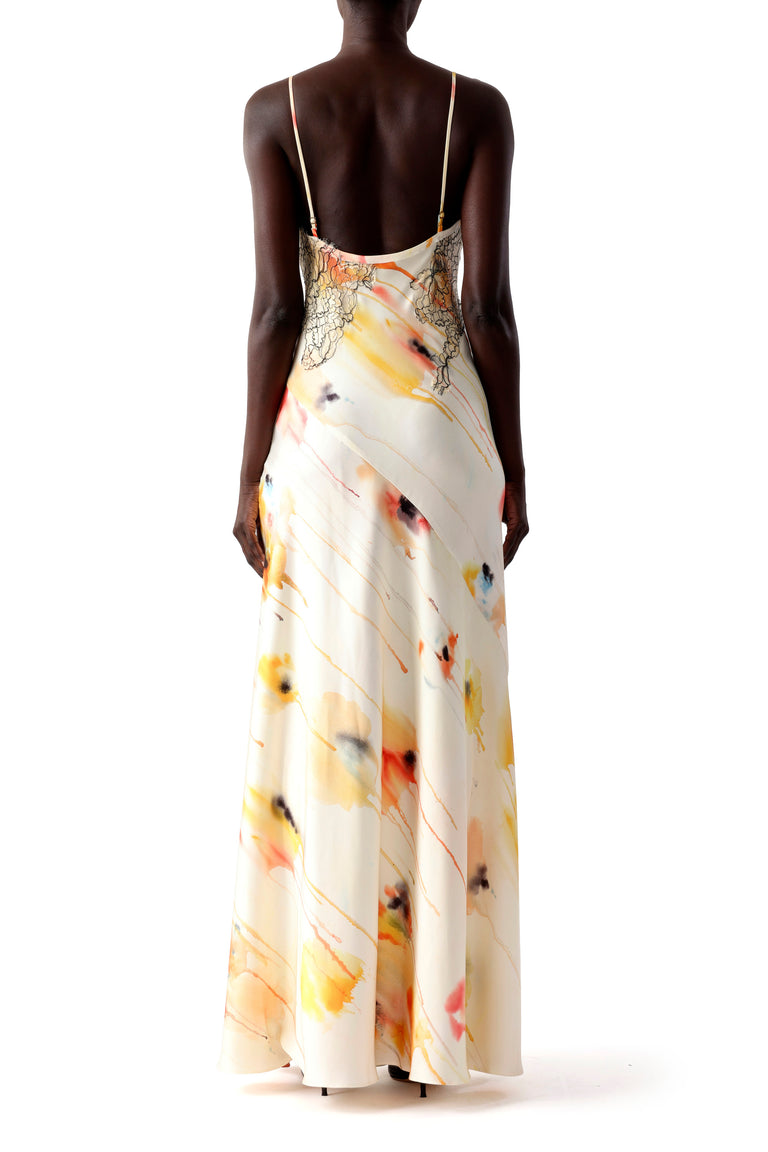 WATERCOLOR FLORAL BIAS SLIP GOWN WITH LACE view 3
