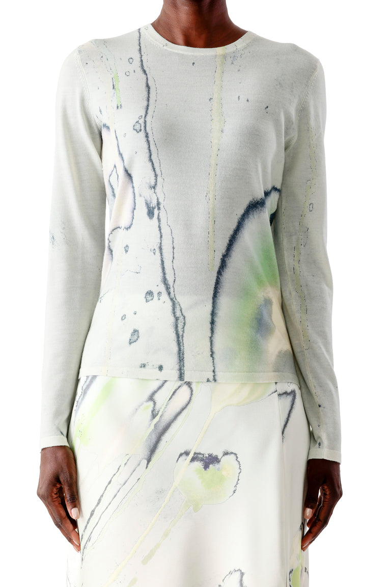 WATERCOLOR FLORAL MERINO SWEATER view 1