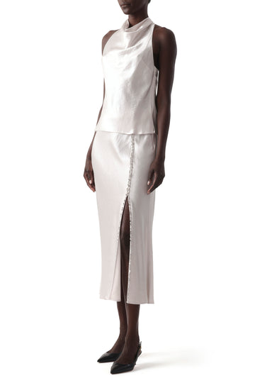 WASHED TWILL BIAS SLIP PENCIL MIDI SKIRT view 1