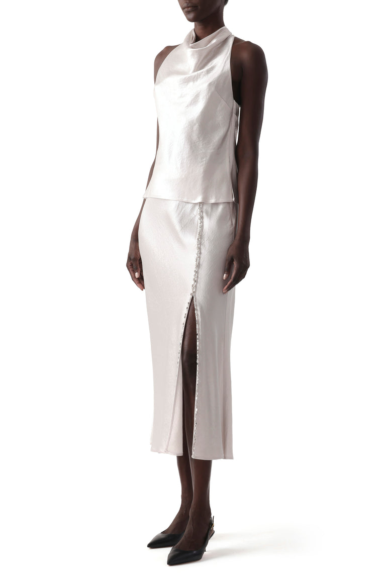 WASHED TWILL BIAS SLIP PENCIL MIDI SKIRT view 1