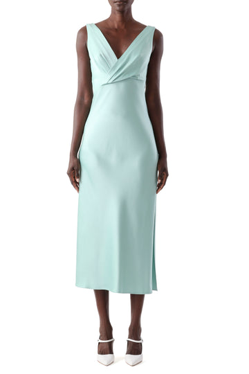 CREPE SATIN DRAPED V-NECK BIAS DRESS view 1