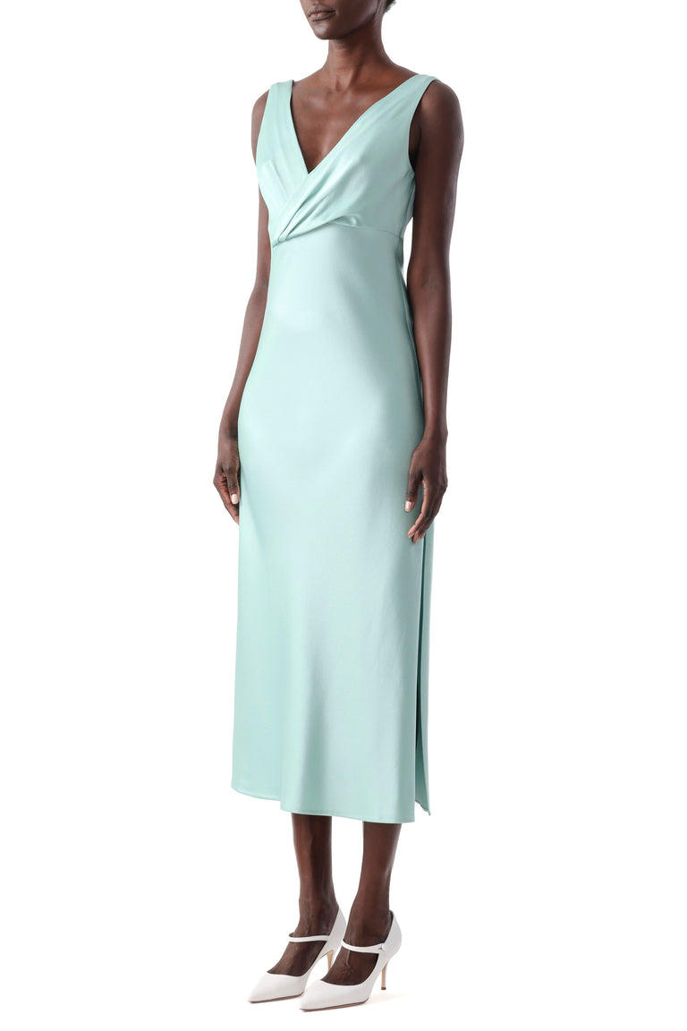 CREPE SATIN DRAPED V-NECK BIAS DRESS view 2