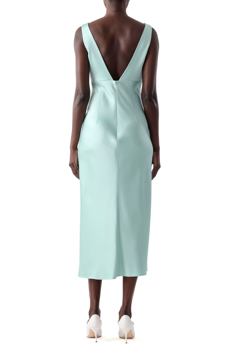 CREPE SATIN DRAPED V-NECK BIAS DRESS view 3