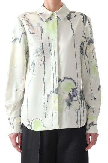 WATERCOLOR FLORAL SILK TWILL BUTTON UP SHIRT view 1