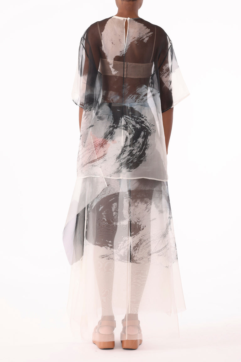 SILK ORGANZA PRINTED MIDI SKIRT WITH ARTWORK BY TONG YANG-TZE view 4