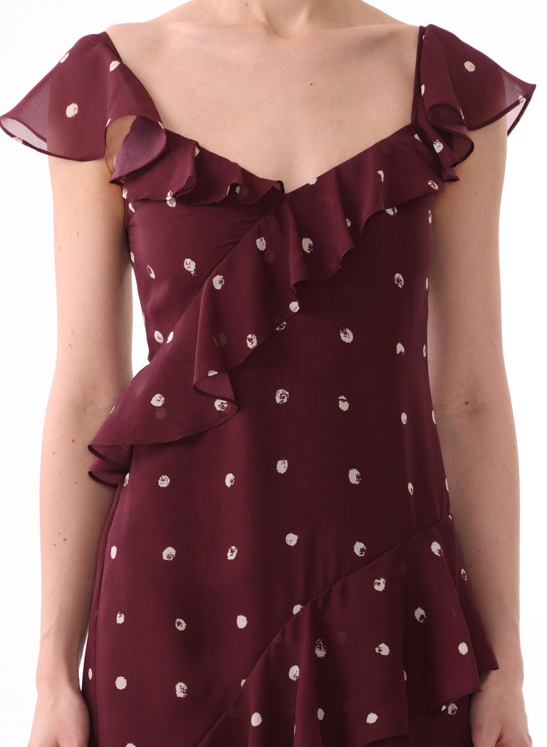 SHORT SLEEVE PAINT DOT DRESS WITH RUFFLE DETAIL view 5