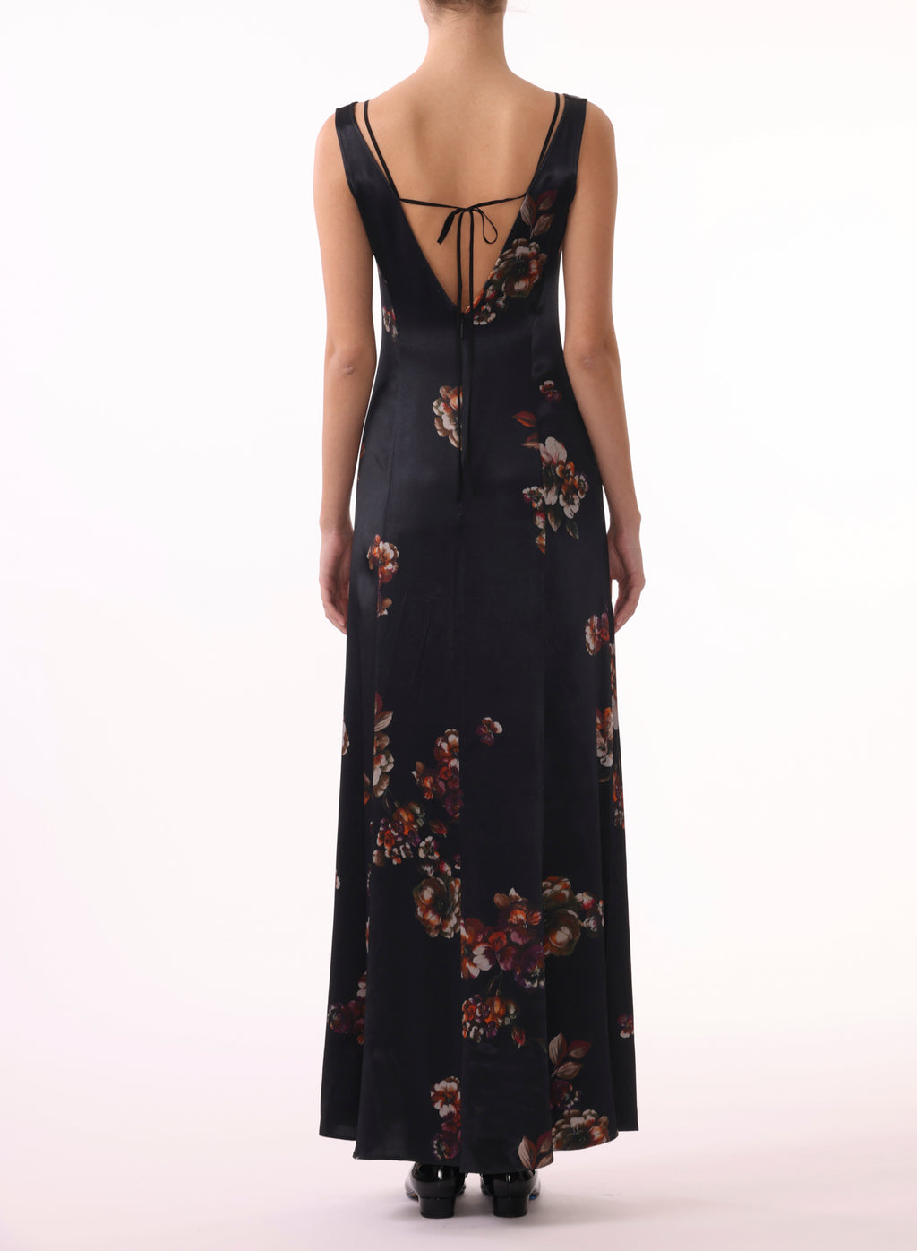 DOUBLE SCALLOP LACE DETAIL LONG PRINTED CREPE DRES view 4
