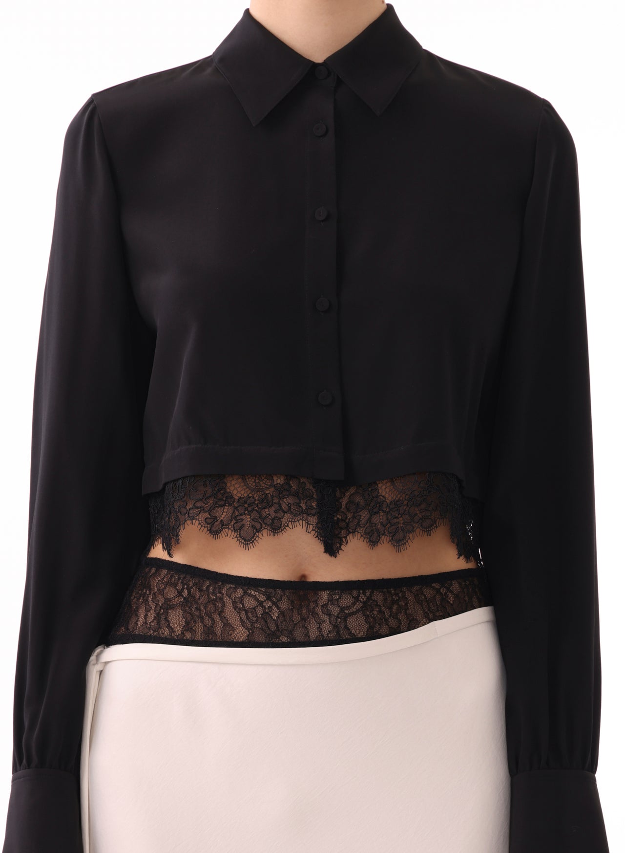 LONG SLEEVE CROPPED BLOUSE W/ CORDED LACE TRIM view 5