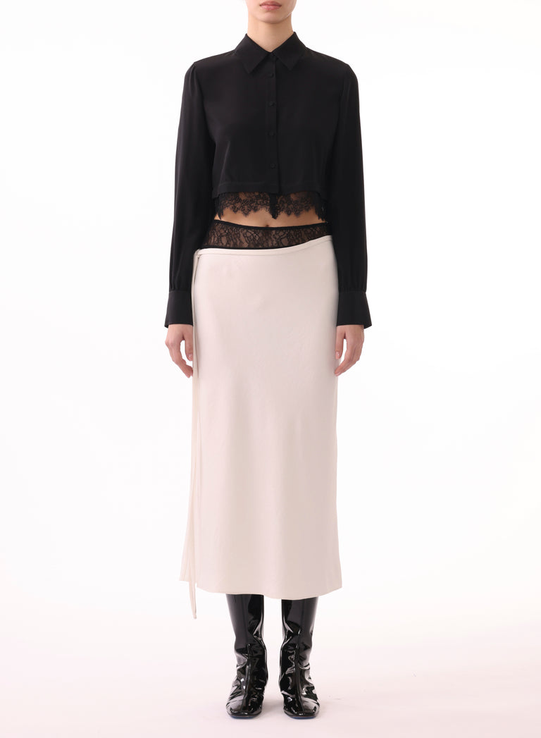 LONG SLEEVE CROPPED BLOUSE W/ CORDED LACE TRIM view 2