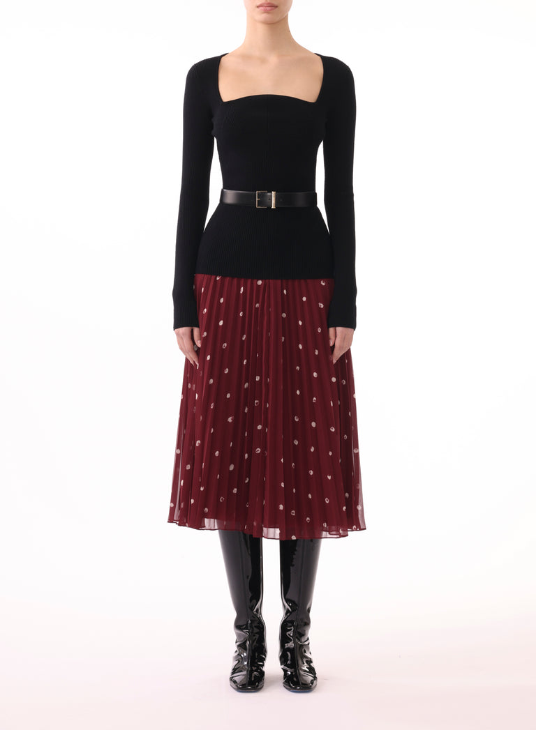 DOT PRINTED PLEATED SKIRT view 2
