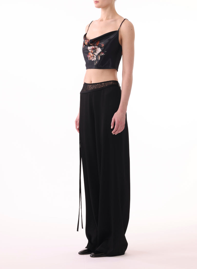 WIDE LEG PANTS  W/ LACE COMBO DETAIL AND SELF TIES view 3