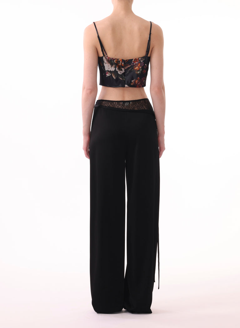 WIDE LEG PANTS  W/ LACE COMBO DETAIL AND SELF TIES view 4