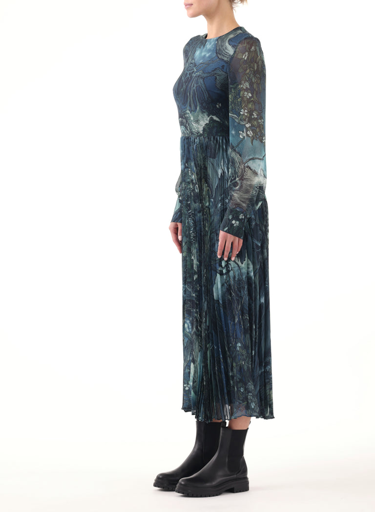 LONG SLEEVE PLEATED CHIFFON DRESS view 2