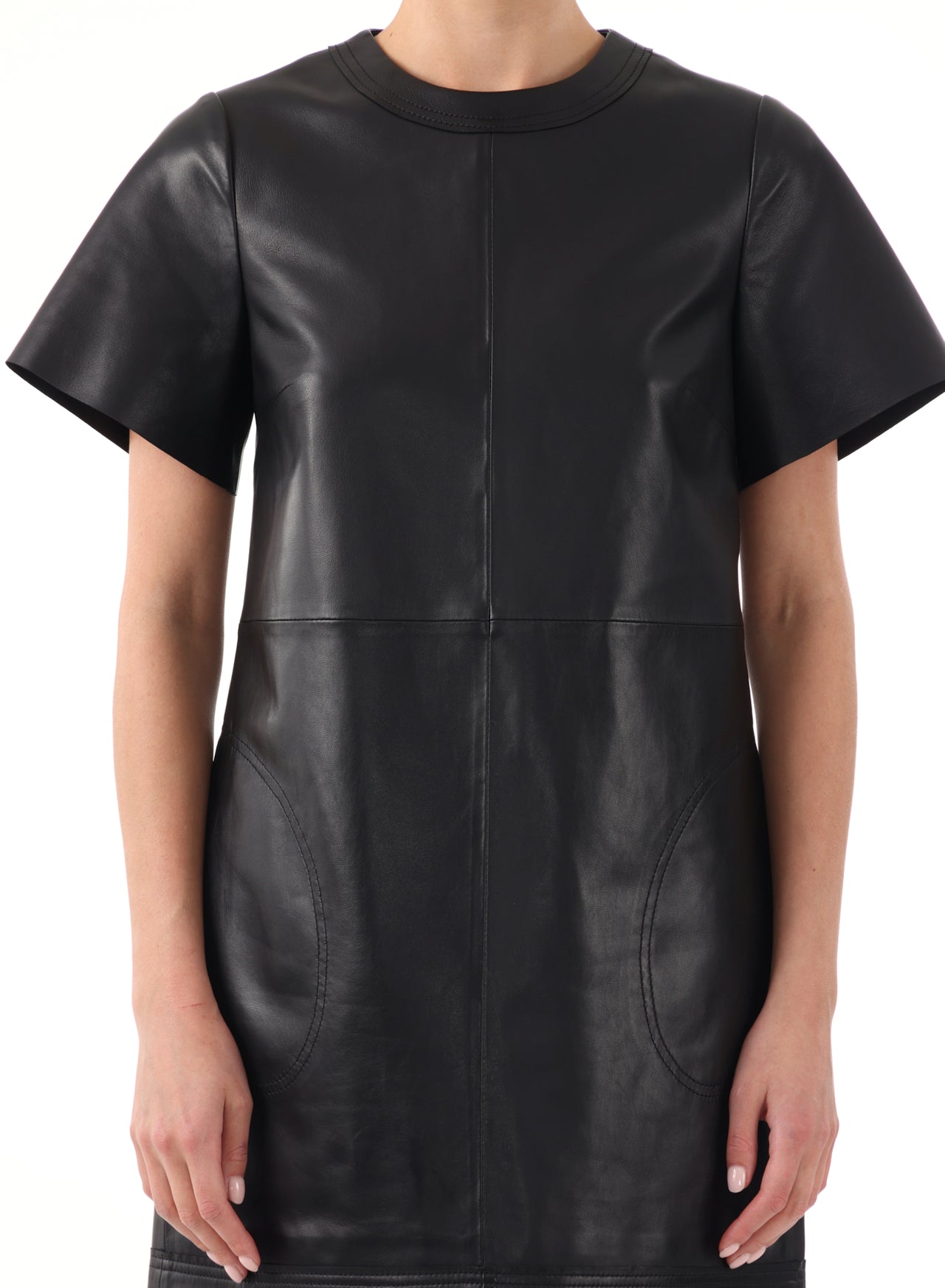 SHORT SLEEVE LEATHER SHIFT DRESS view 4