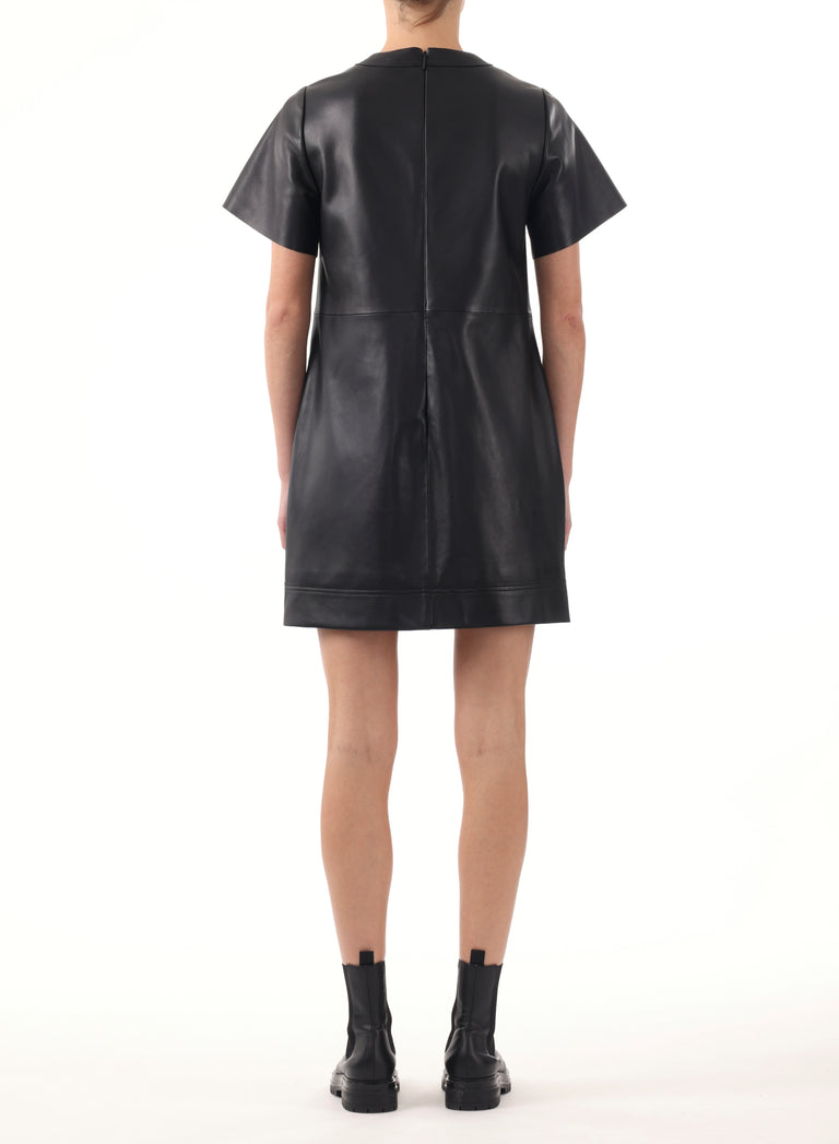 SHORT SLEEVE LEATHER SHIFT DRESS view 3