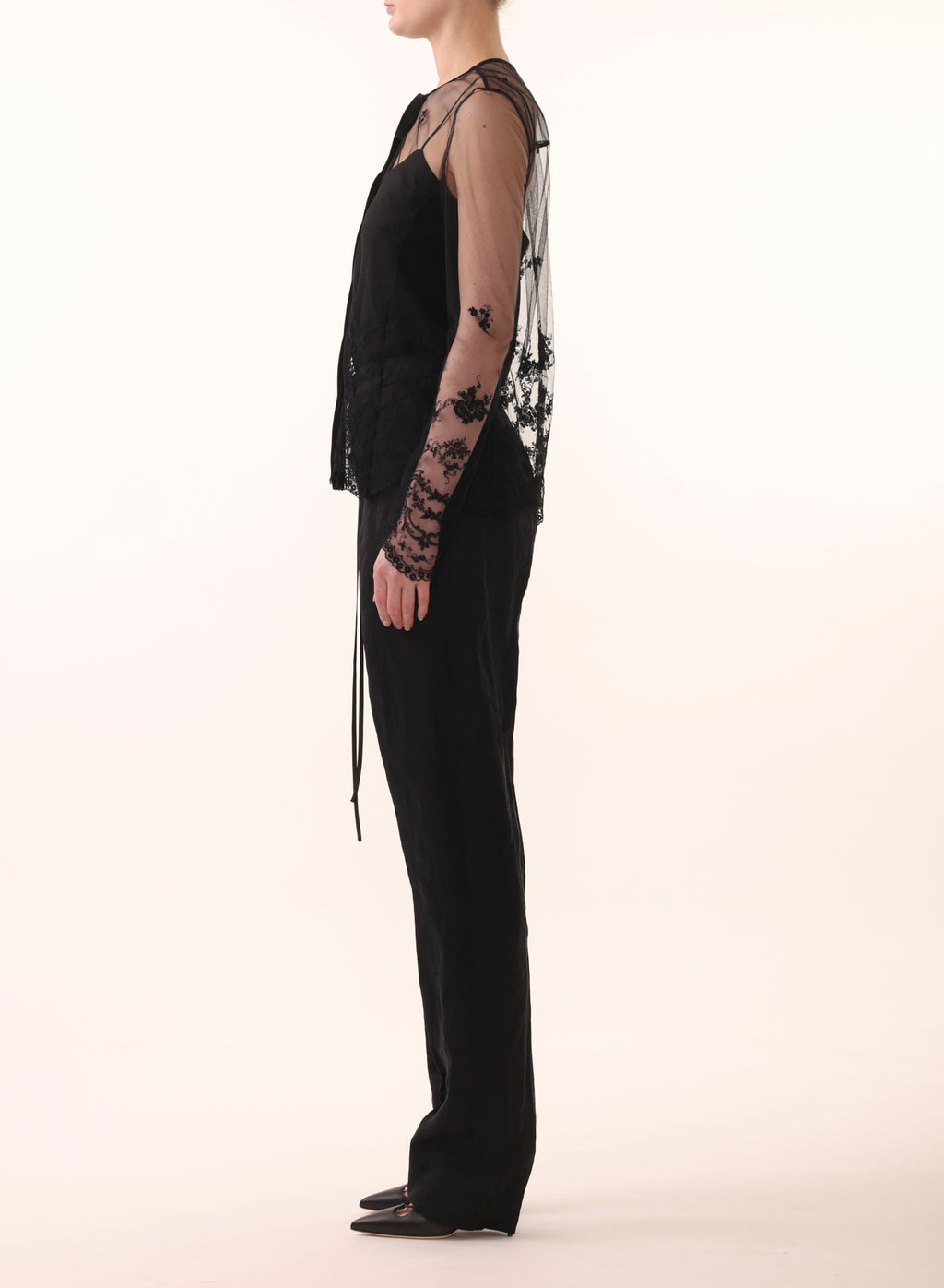 EMBROIDERED TULLE L/S TIE FRONT BLOUSE view 2